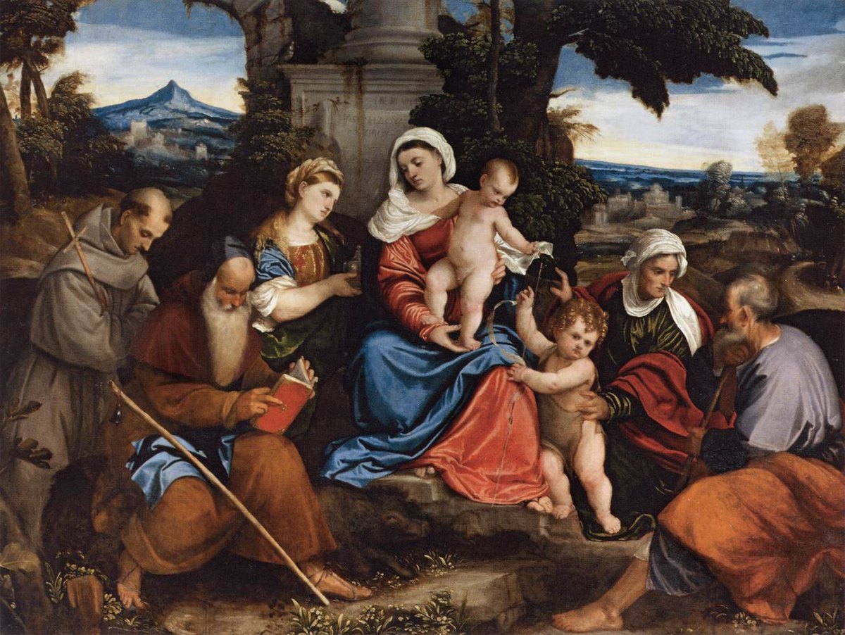The Holy Family with Sts. Francis, Anthony, Magdalene, John the Baptist and Elizabeth by Bonifazio Veronese