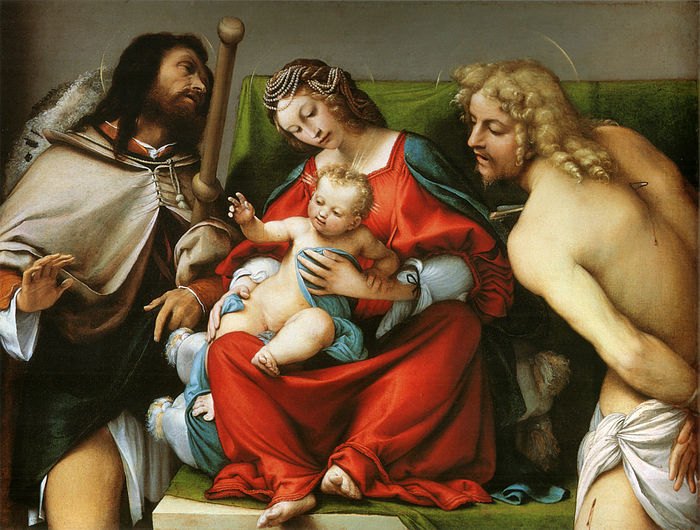 Madonna and Child with Saint Roch and Saint Sebastian by Lorenzo Lotto
